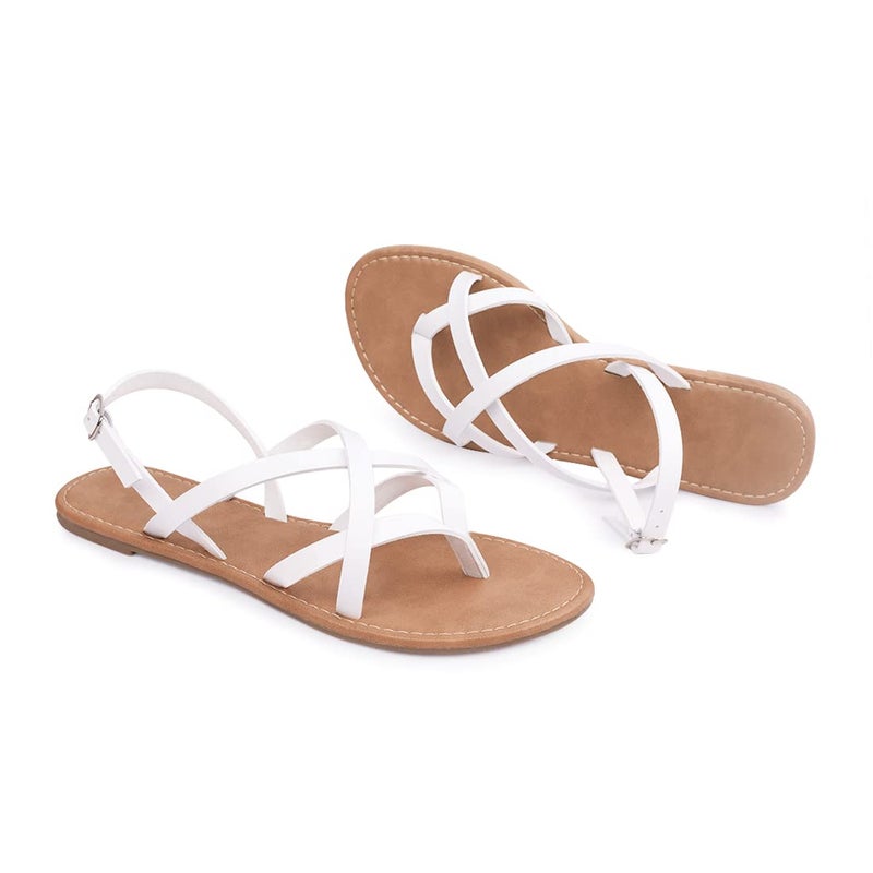 Huayuanwell Women's Gladiator Flat Sandals Fisherman Strappy Sandals Ankle Strap Sandals (10, White) - Image 5